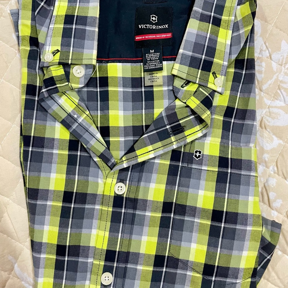 Victorinox Men's Green Plaid Shirt